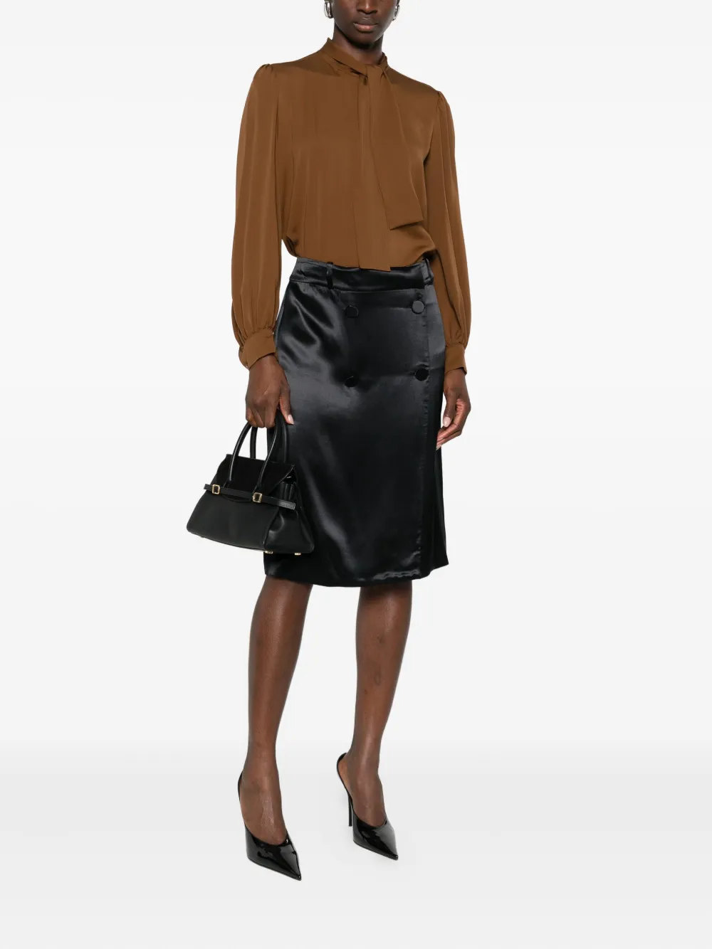 Max Mara Bow-detailing Buttoned Blouse In Brown