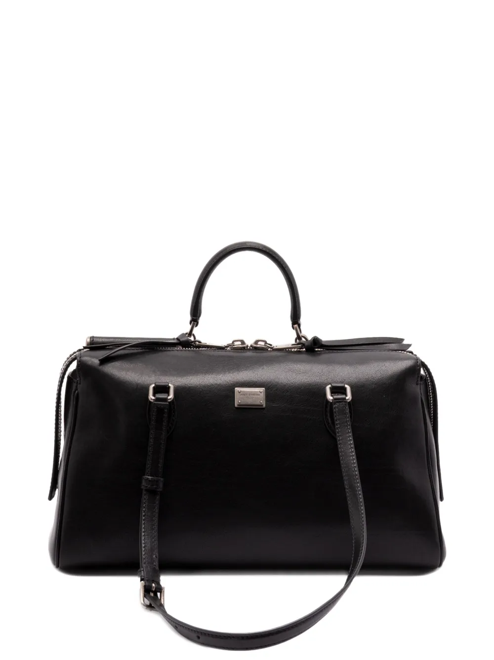 Dolce & Gabbana Leather Travel Bag In Black