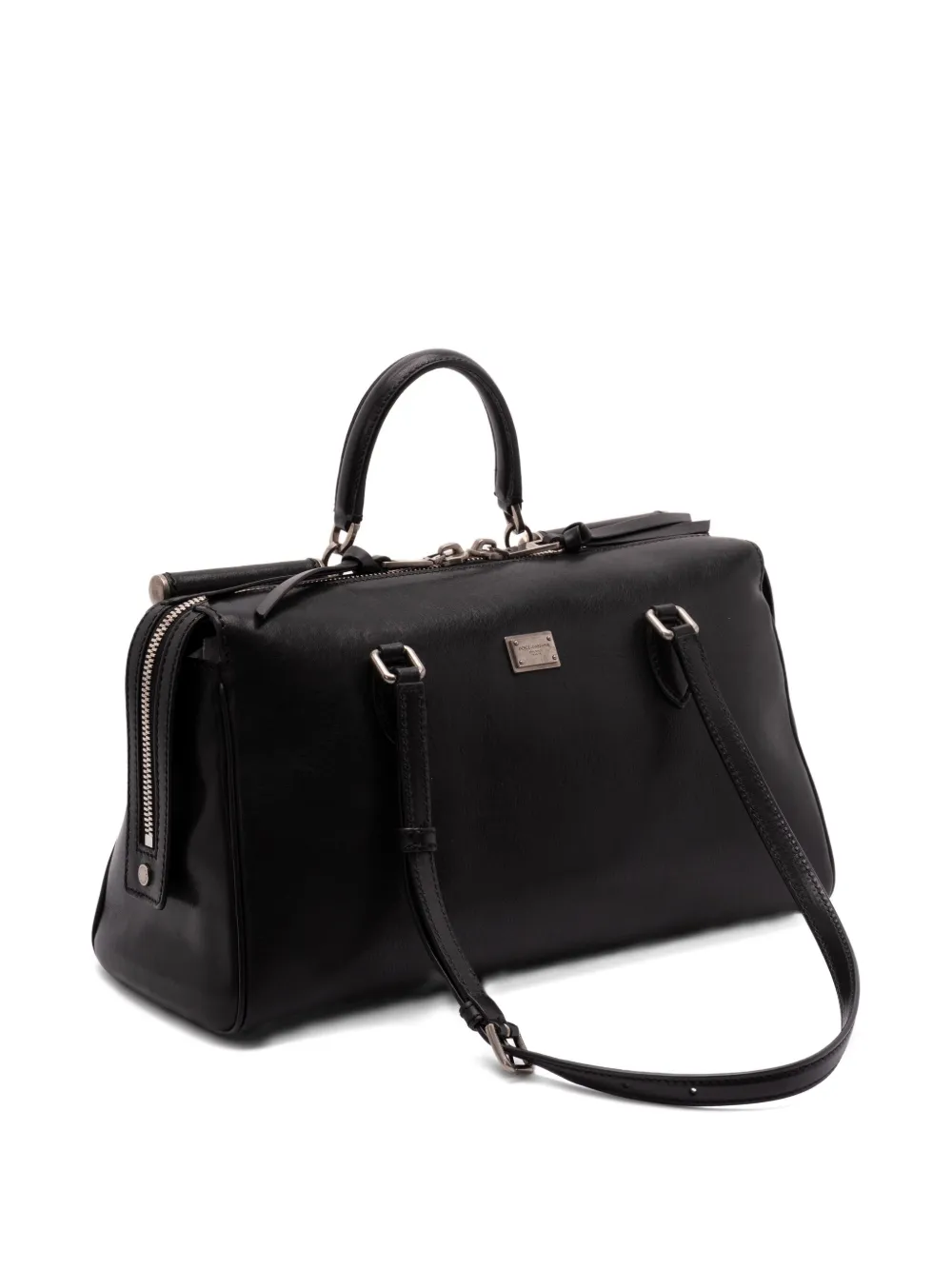 Dolce & Gabbana Leather Travel Bag In Black