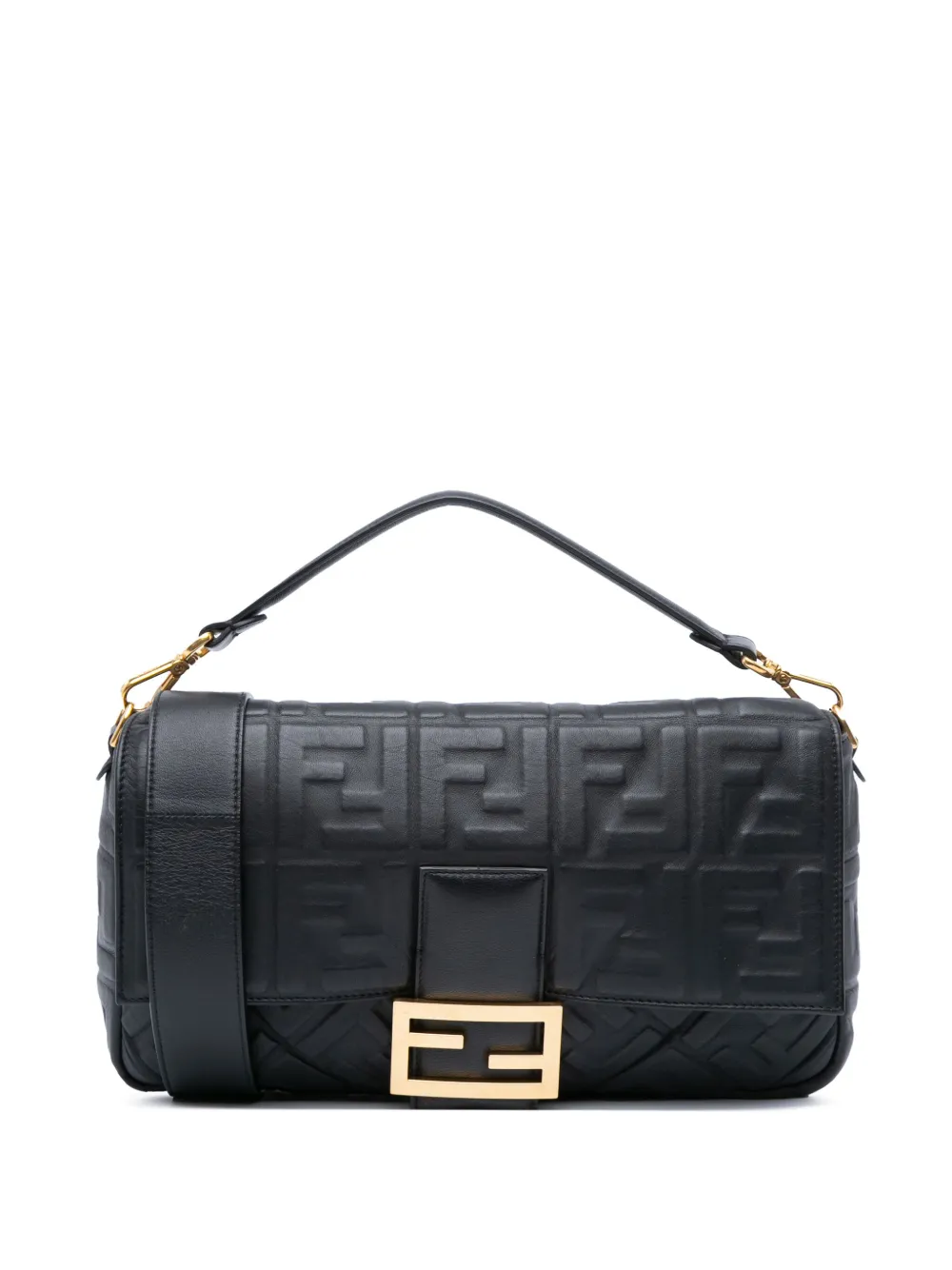 Fendi Pre-Owned 2010-2025 ラージ ズッカ エンボスレザー バゲット サッチェルバッグ - ブラック Fendi Pre-Owned 2010-2025 ラージ ズッカ エンボスレザー バゲット サッチェルバッグ - ブラック