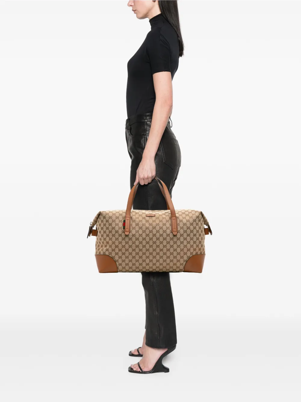 Pre-owned Gucci 2016-2025 Gg Canvas Web Travel Bag In Brown