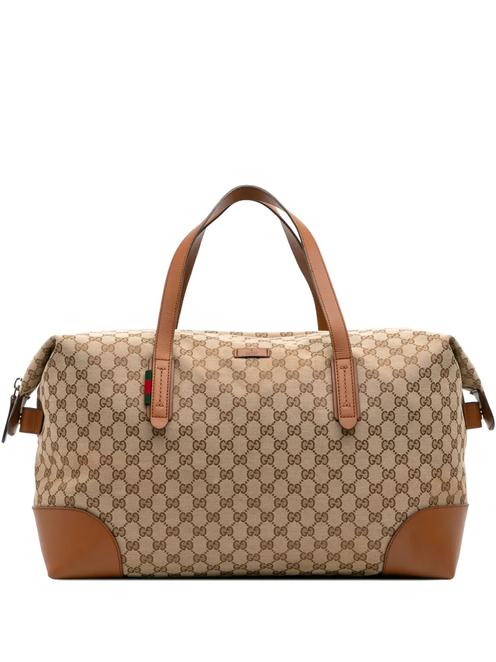 Pre-owned Gucci 2016-2025 Gg Canvas Web Travel Bag In Brown