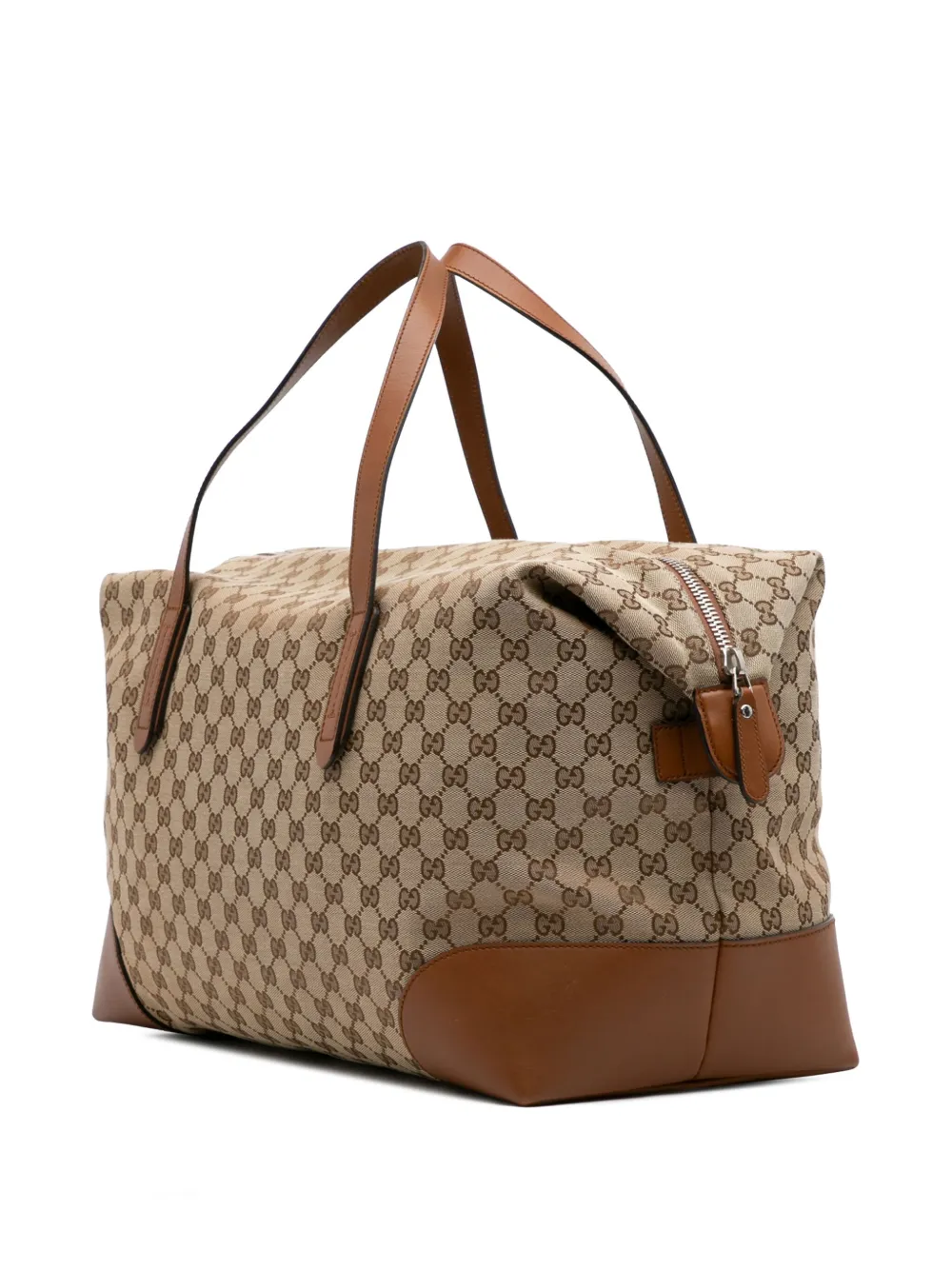 Pre-owned Gucci 2016-2025 Gg Canvas Web Travel Bag In Brown