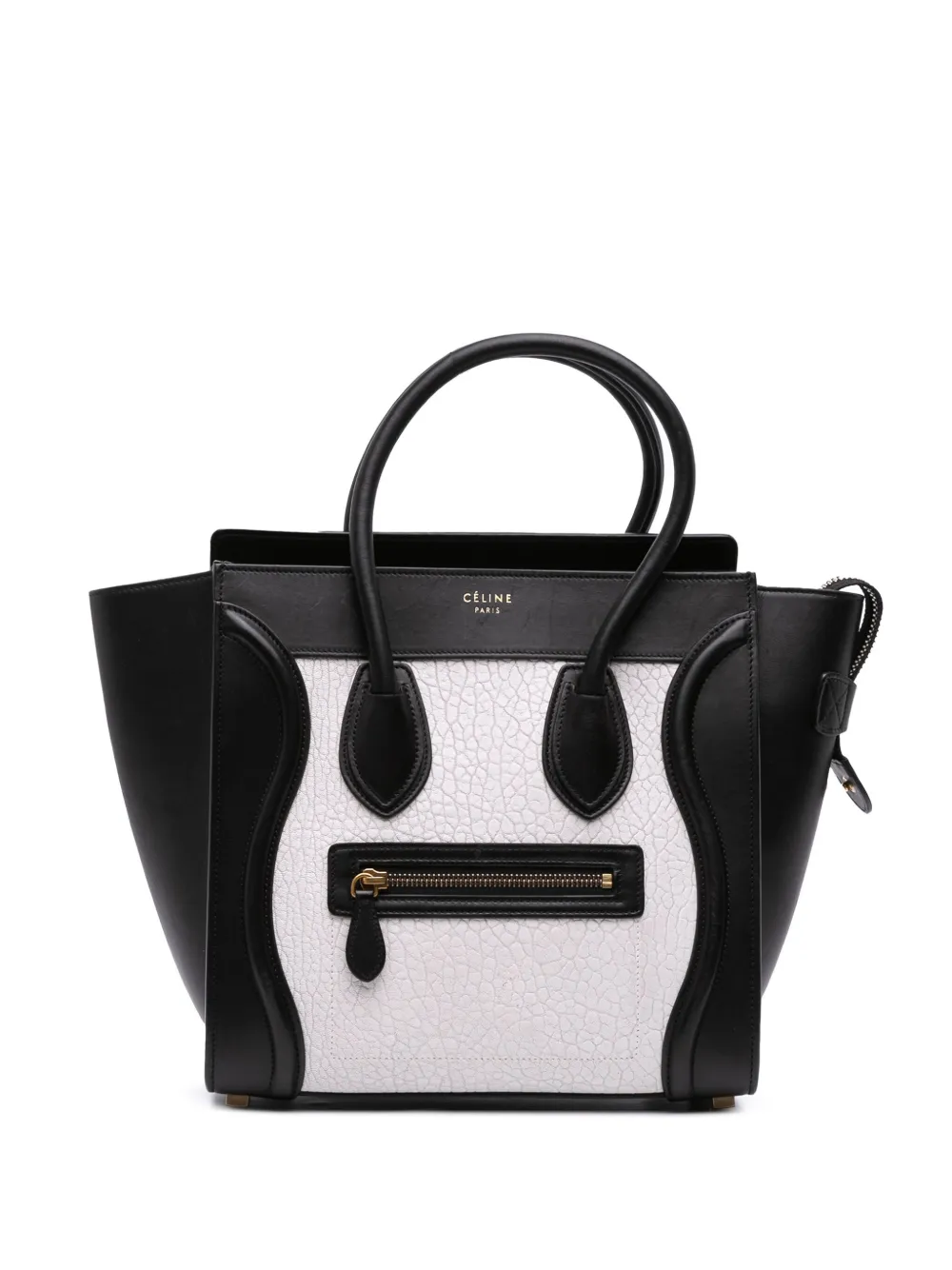 Celine Pre-Owned 2014 マイクロ バイカラー レザー ラゲージ トート ハンドバッグ - ブラック Celine Pre-Owned 2014 マイクロ バイカラー レザー ラゲージ トート ハンドバッグ - ブラック