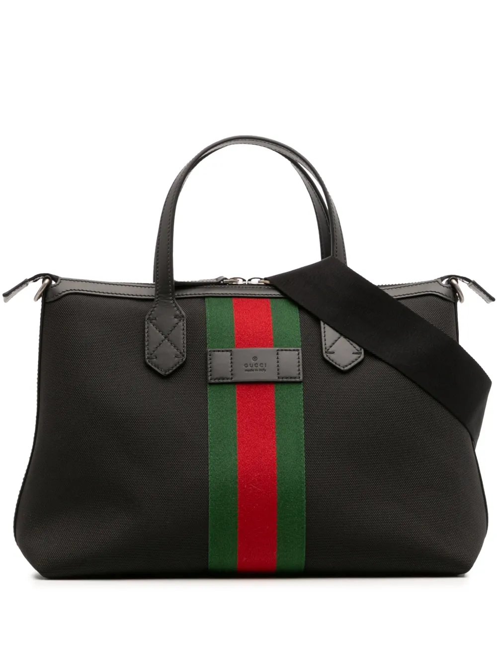 Gucci Pre-Owned 2016-2025 テクノキャンバス ウェブ サッチェルバッグ - ブラック Gucci Pre-Owned 2016-2025 テクノキャンバス ウェブ サッチェルバッグ - ブラック