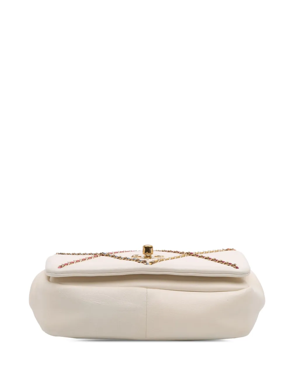 Pre-owned Chanel 2020 Small Lambskin Entwined Chain Flap Crossbody Bag In White