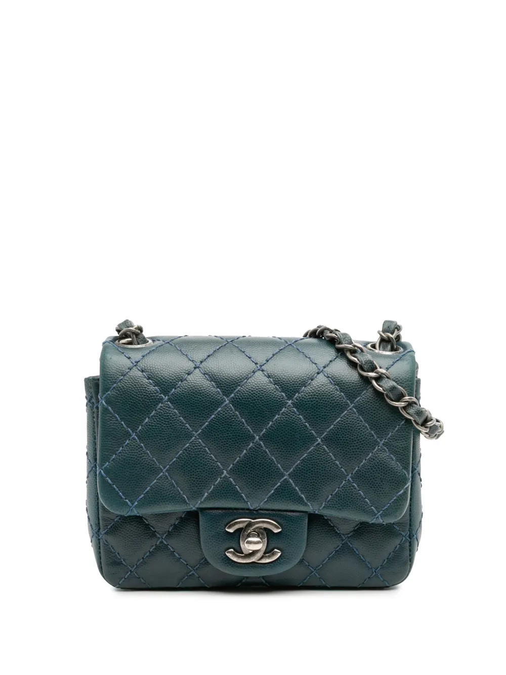 CHANEL Pre-Owned 2021 Mini Square Classic Caviar Single Flap crossbody CHANEL Pre-Owned 2021 Mini Square Classic Caviar Single Flap crossbody