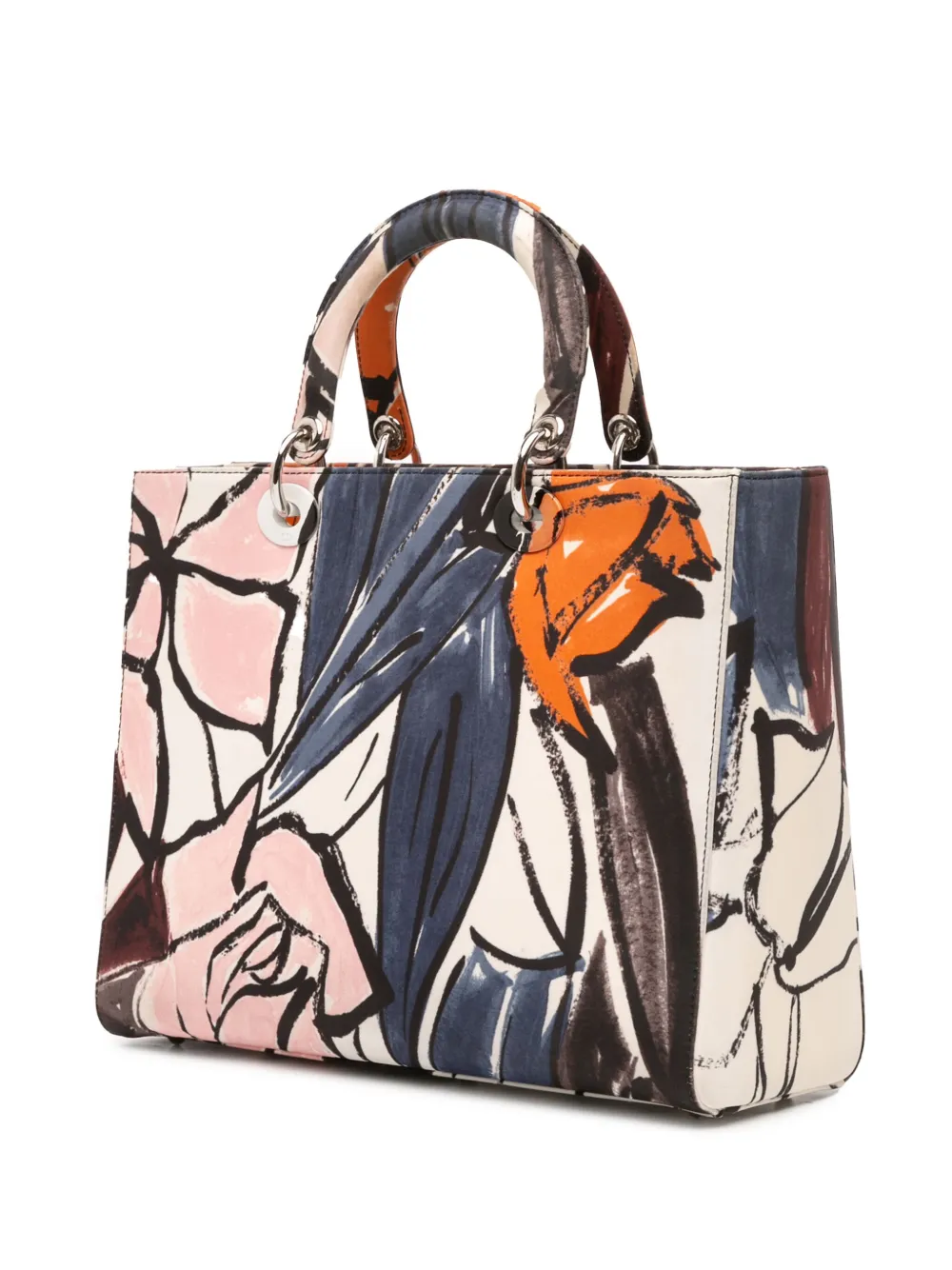 Pre-owned Dior 2014 Large Canvas Floral Graffiti Lady  Satchel In Multi