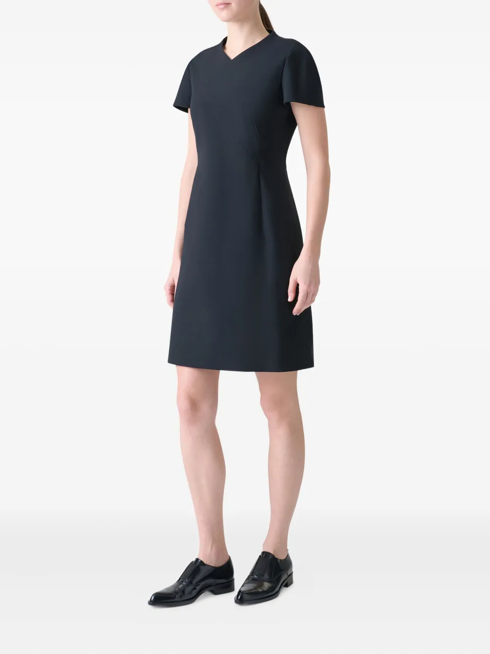 Akris V-neck Short-sleeve Mini Dress In Black