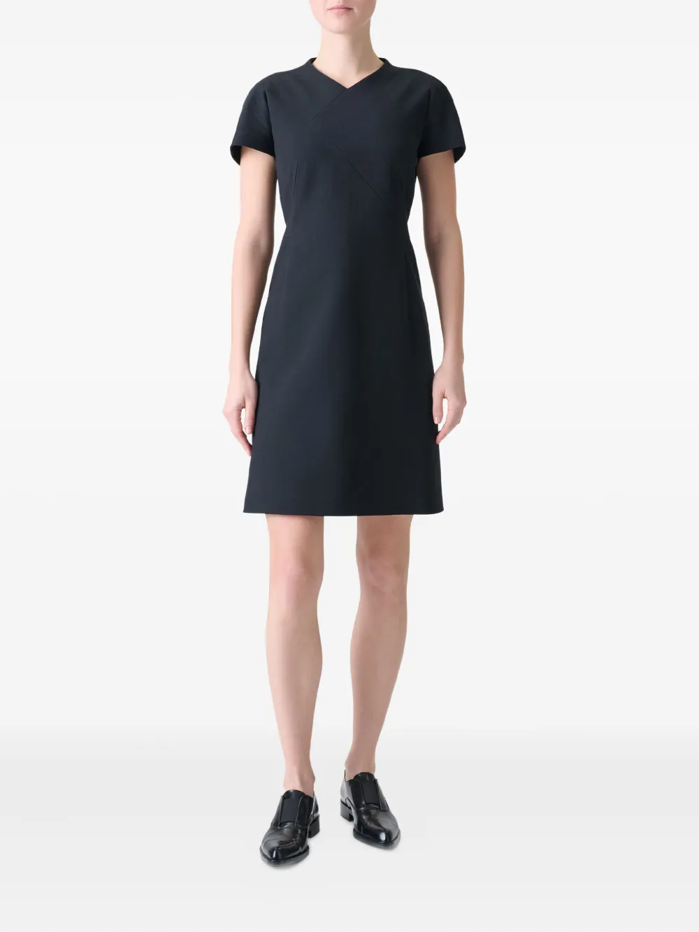 Akris V-neck short-sleeve mini dress - Zwart