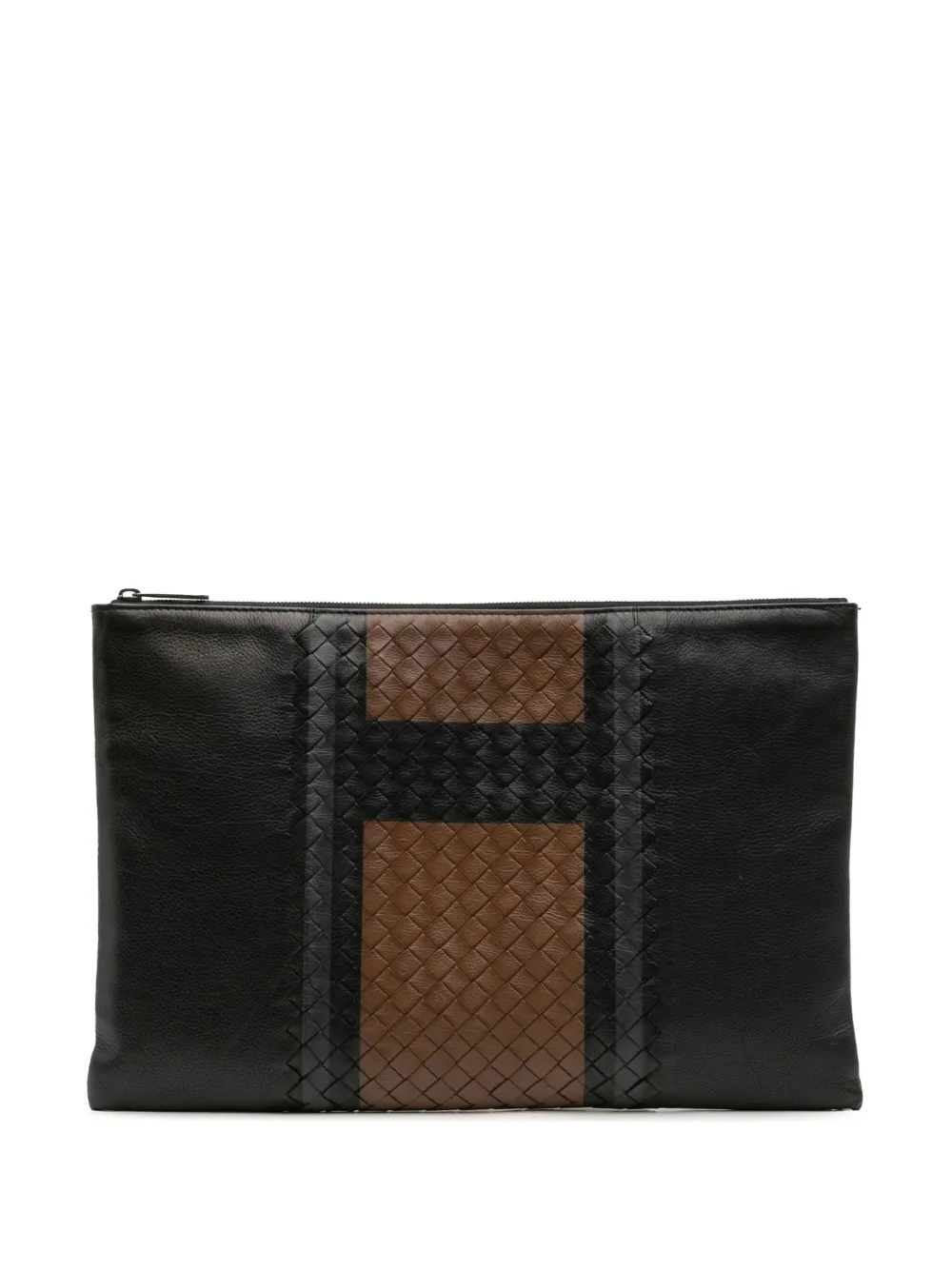 Bottega Veneta Pre-Owned 2012-2025 イントレチャートトリム レザー クラッチバッグ - ブラック Bottega Veneta Pre-Owned 2012-2025 イントレチャートトリム レザー クラッチバッグ - ブラック