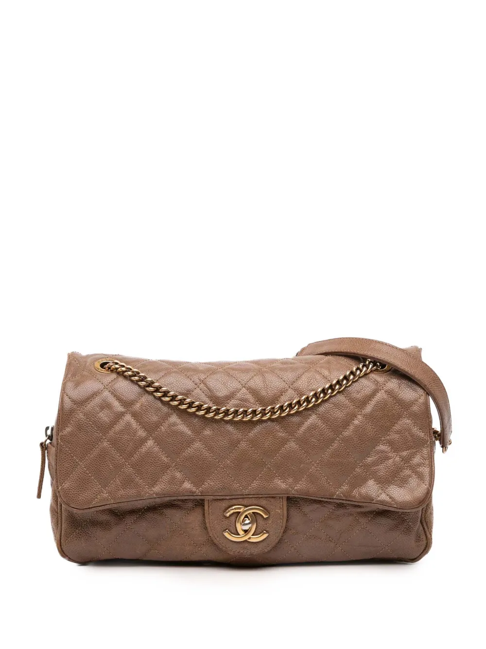 CHANEL Pre-Owned 2012 ラージ マトラッセ キャビア シバ フラップ ショルダーバッグ - ブラウン CHANEL Pre-Owned 2012 ラージ マトラッセ キャビア シバ フラップ ショルダーバッグ - ブラウン
