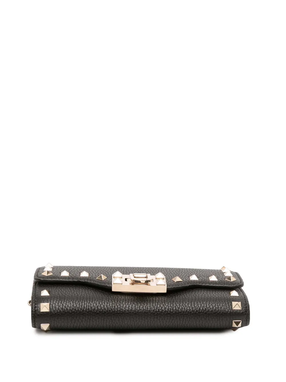 Pre-owned Valentino Garavani 2000-2017 Pebbled Calfskin Rockstud Flip Lock Wallet On Chain Satchel In Black