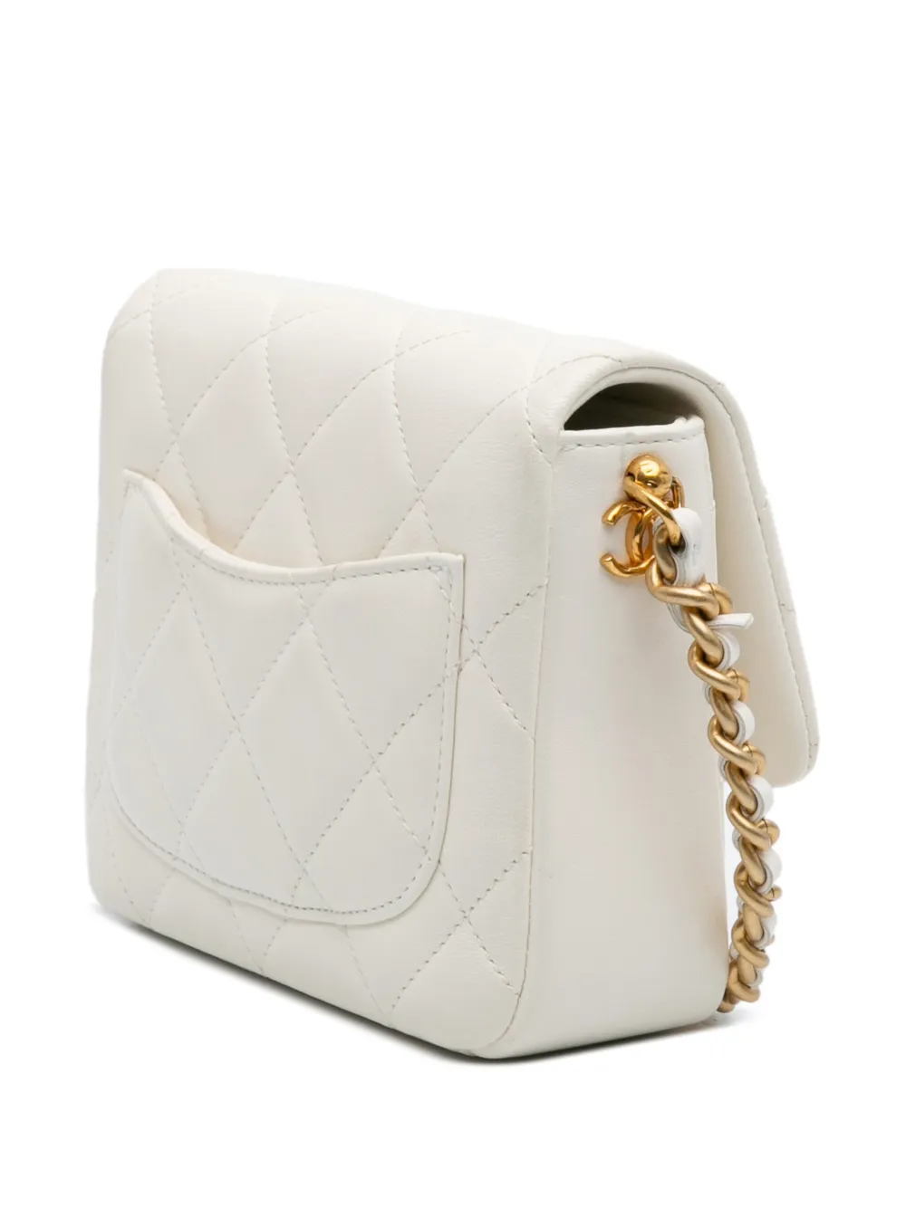 Pre-owned Chanel 2021-2025 Mini Quilted Lambskin Side Note Flap Crossbody Bag In White