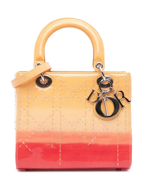Christian Dior Pre-Owned 2015 Medium Ombre Patent Cannage Lady Dior Satchel  Orange FARFETCH IN