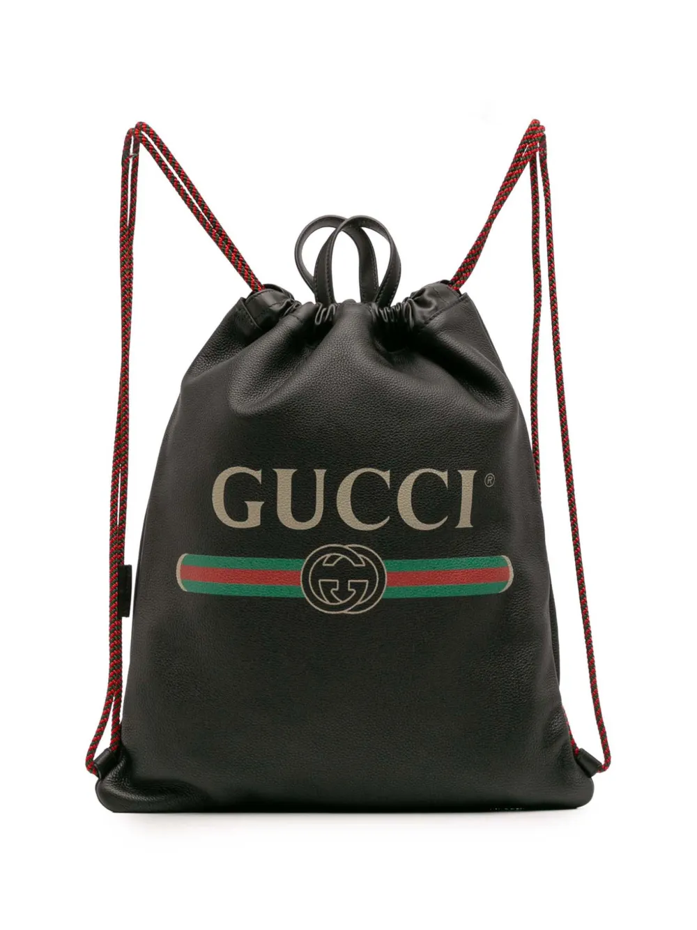 Gucci Pre-Owned 2016-2025 レザー ロゴ ドローストリング バックパック - ブラック Gucci Pre-Owned 2016-2025 レザー ロゴ ドローストリング バックパック - ブラック