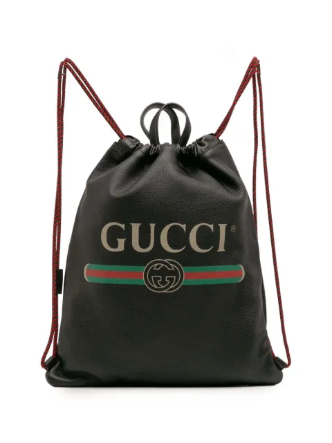 Gucci Pre-Owned 2016-2025 Leather Logo Drawstring backpack