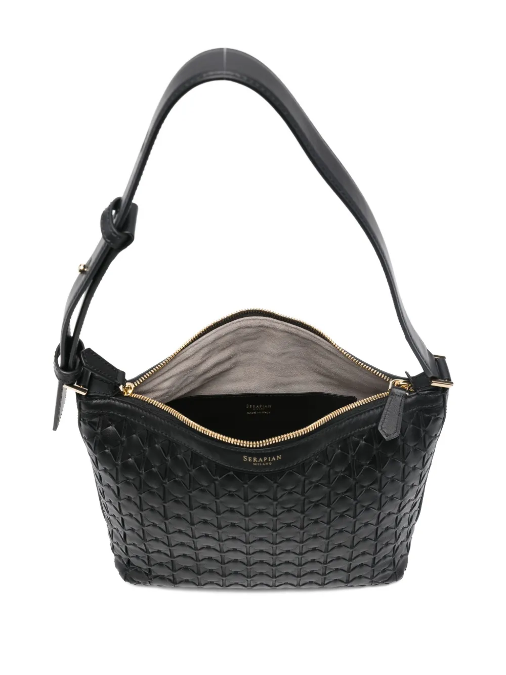 Serapian Small Mosaico Zip Shoulder Bag In Black