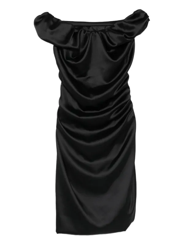 vivienne westwood ginnie draped off-the-shoulder satin dress Vivienne Westwood | Ginnie Amber Dress | Charmeuse Satin | Black