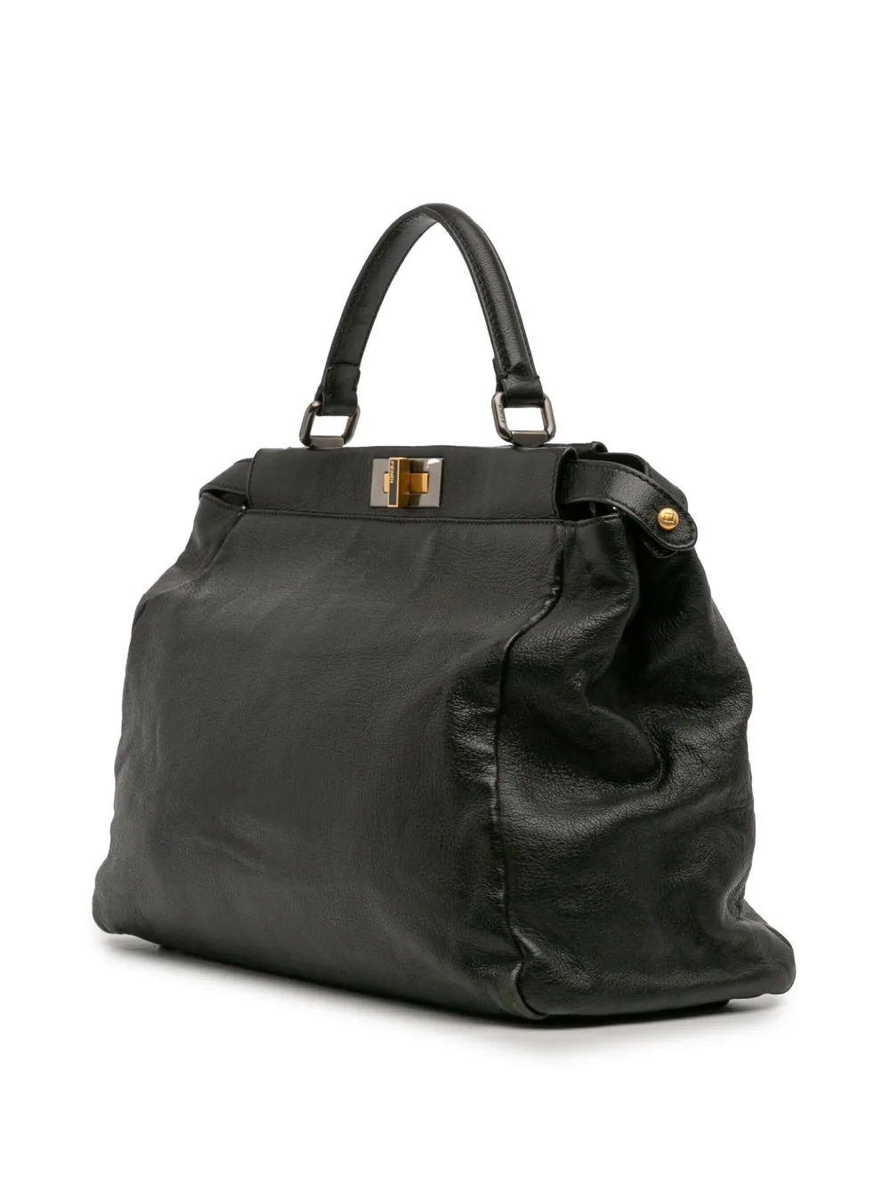 Pre-owned Fendi 2000-2010 Large Goatskin Peekaboo Iconic Satchel In Black