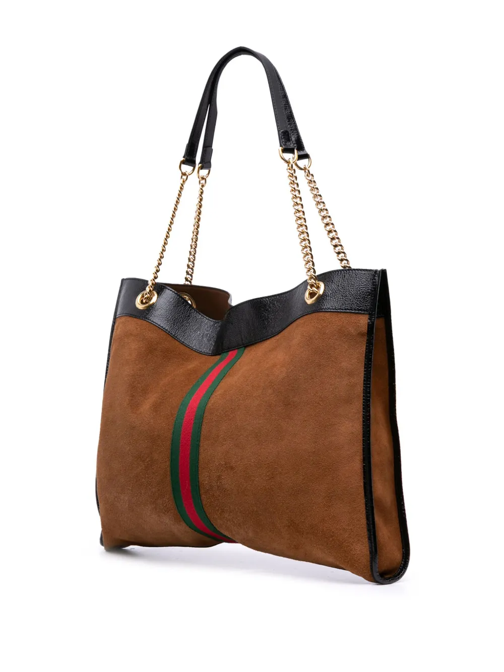 Pre-owned Gucci 2016-2025 Large Web Suede Rajah Tote Bag In Black