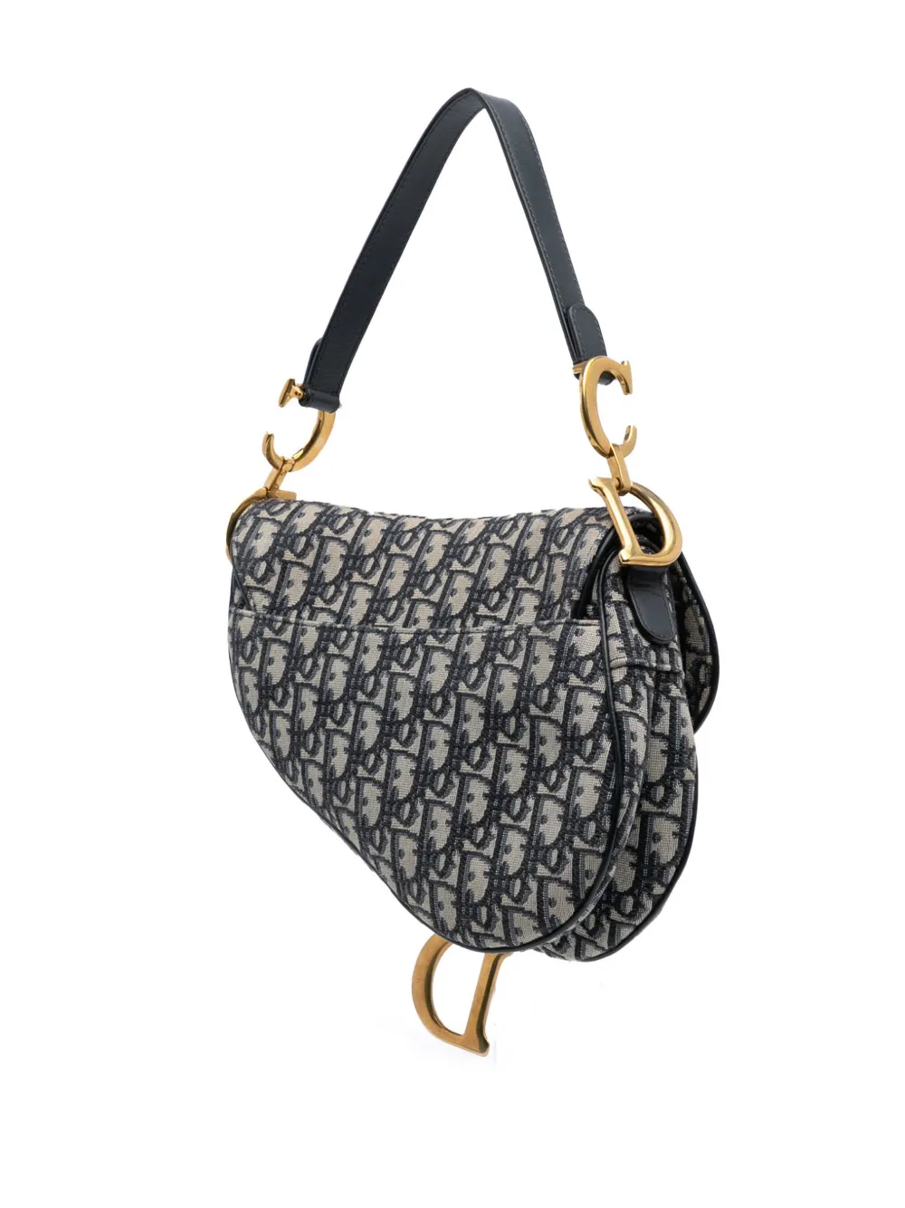 Pre-owned Dior 2018 Oblique Canvas Saddle Bag Shoulder Bag In Blue