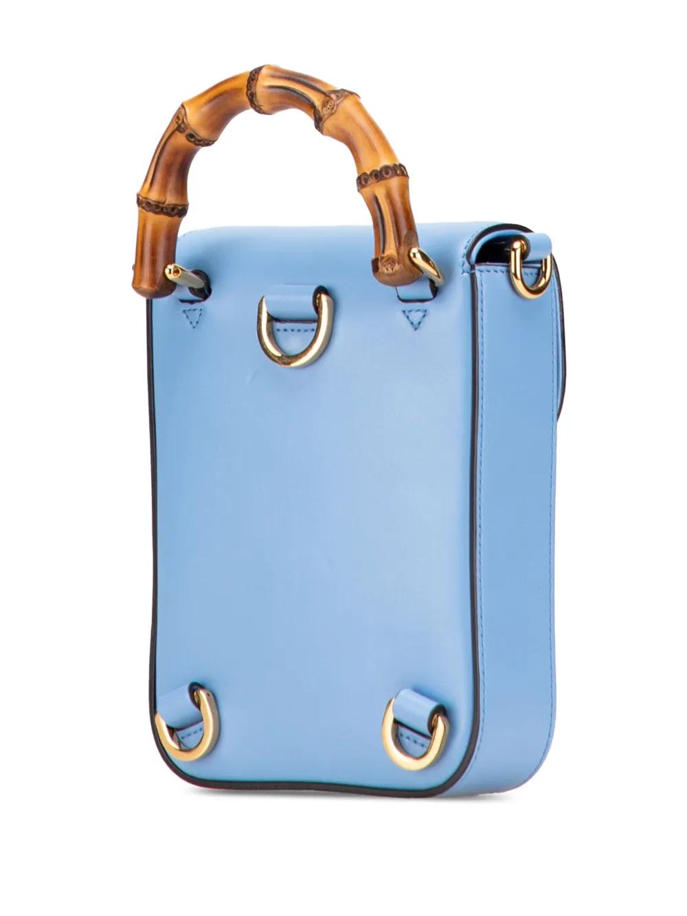 Pre-owned Gucci 2016-2025 Mini Calfskin Bamboo Top Handle Bag Satchel In Blue