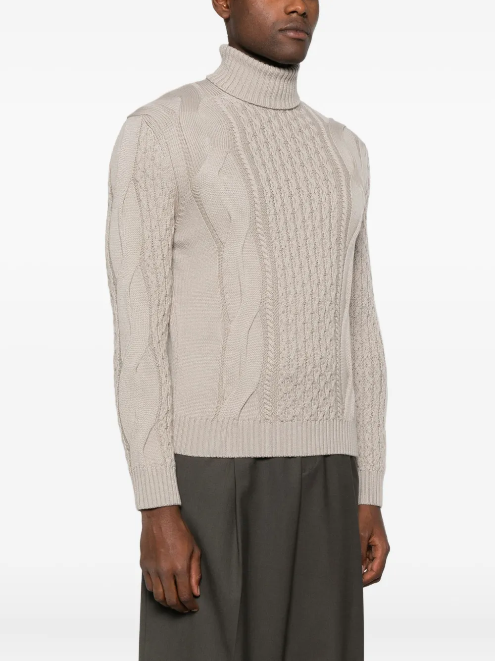 Luigi-gentile Cable-knit Roll-neck Sweater In Neutral