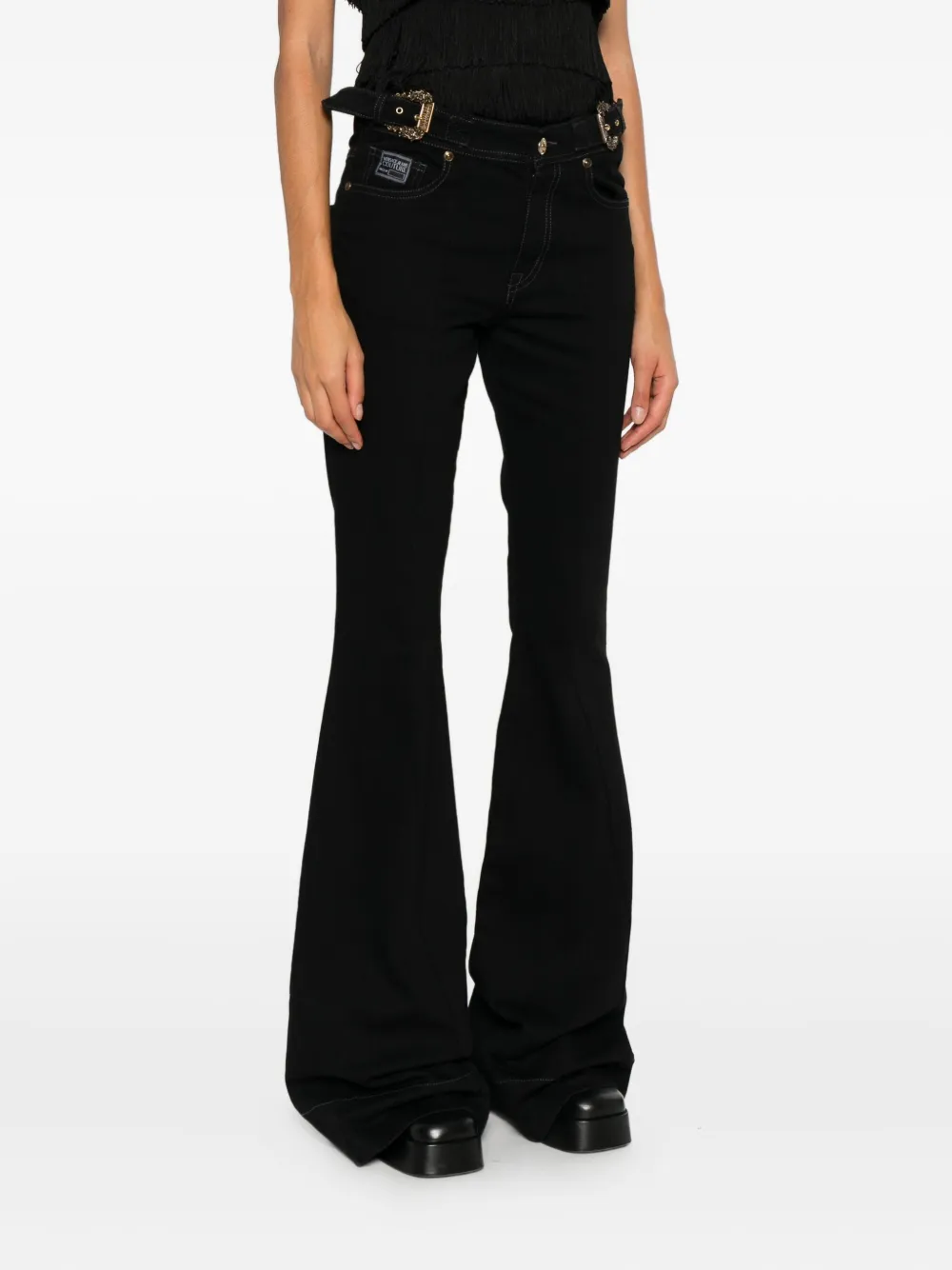 Versace Jeans Couture Flared broek met gesp Zwart