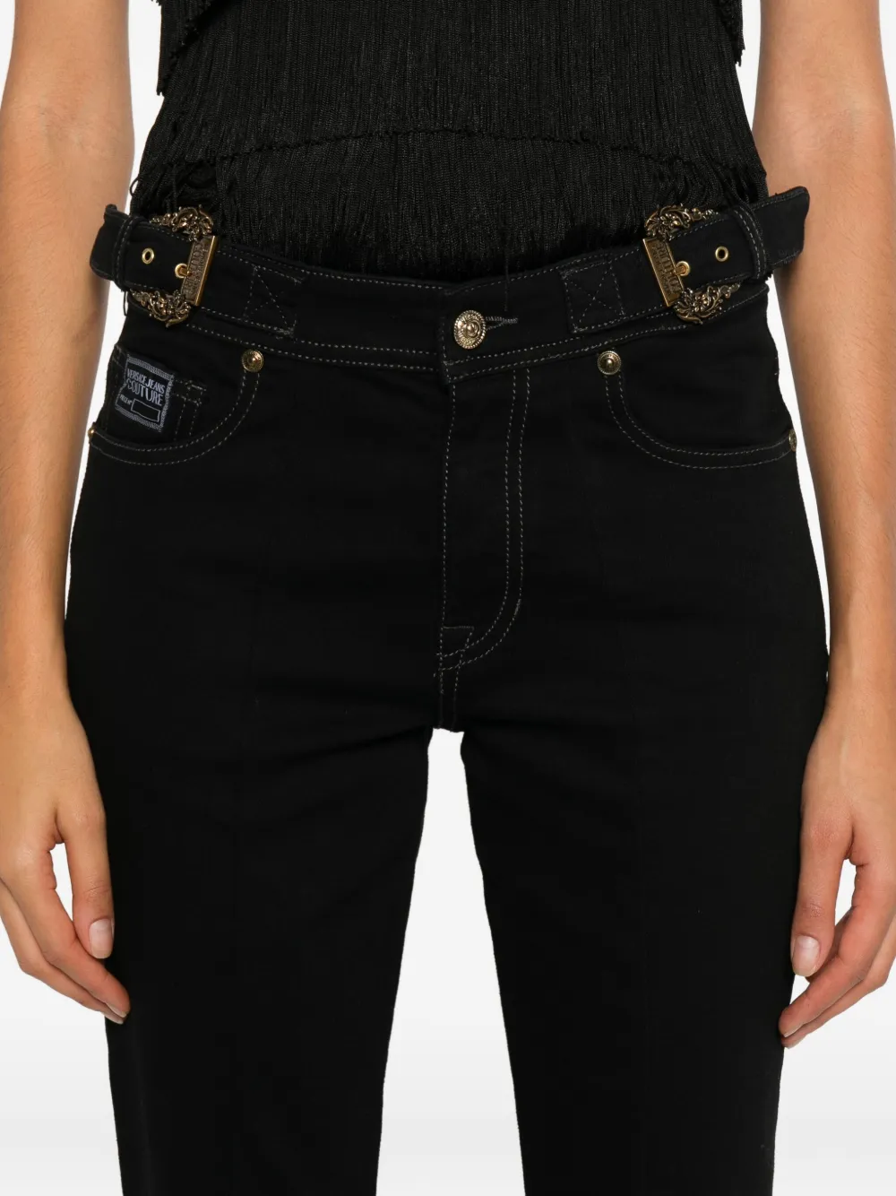 Versace Jeans Couture Flared broek met gesp Zwart