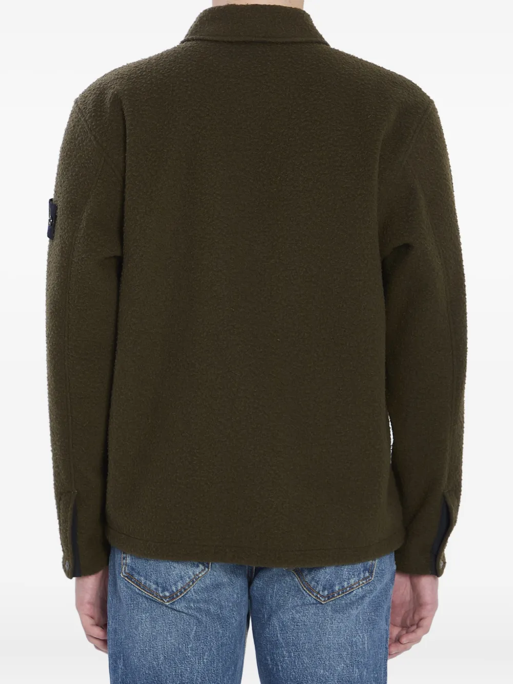 Stone Island Wool Blend Overshirt Buttoned Cuffs In Green