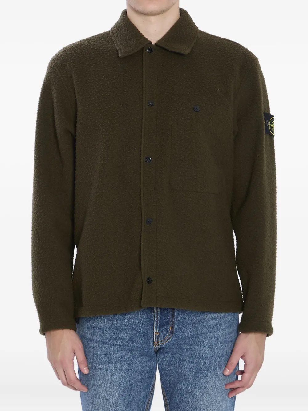 Stone Island Wool Blend Overshirt Buttoned Cuffs In Green