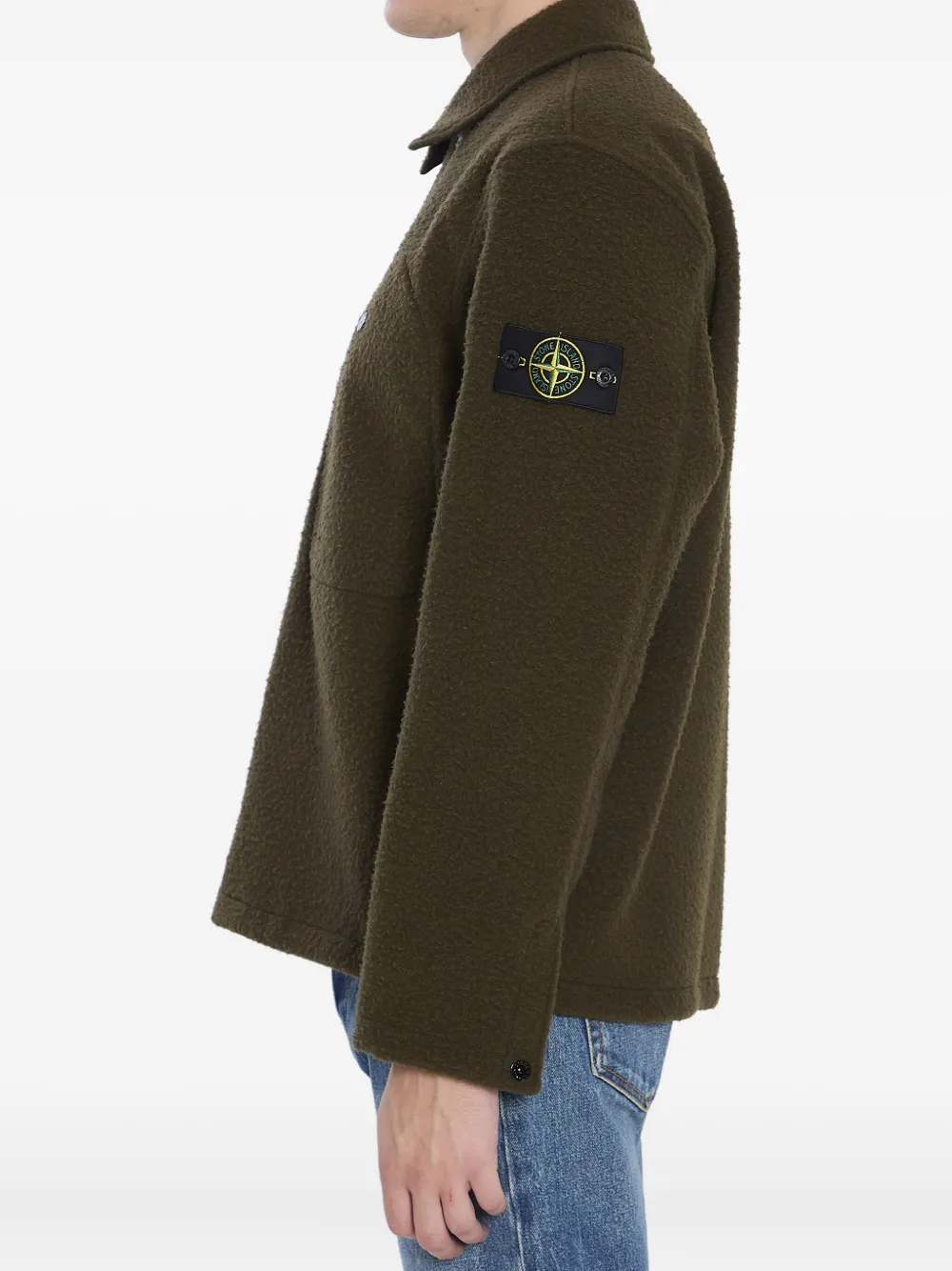 Stone Island Wool Blend Overshirt Buttoned Cuffs In Green