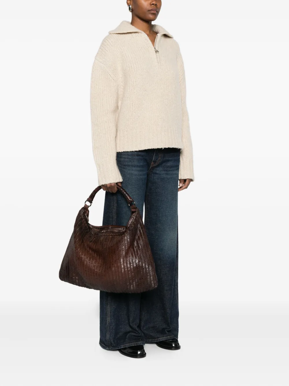 Reptile's House woven leather shoulder bag - Bruin