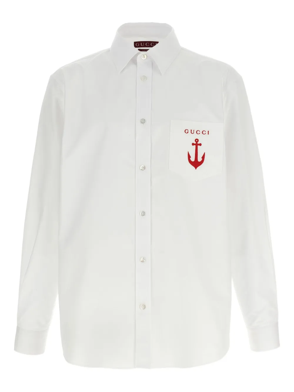 Gucci White Shirt With Classic Collar And Logo Detail On The Front In Cotton Man In White