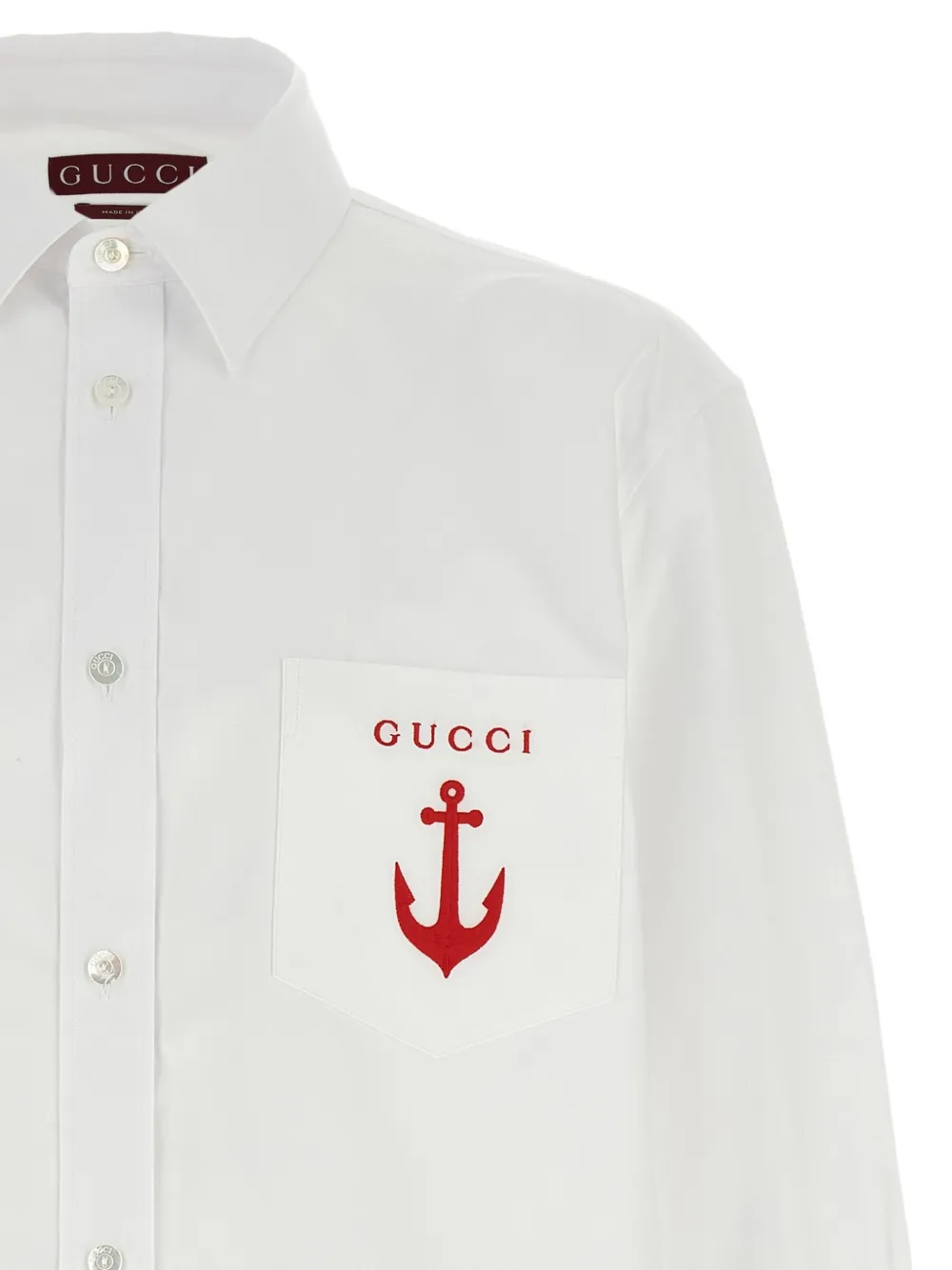 Gucci White Shirt With Classic Collar And Logo Detail On The Front In Cotton Man In White