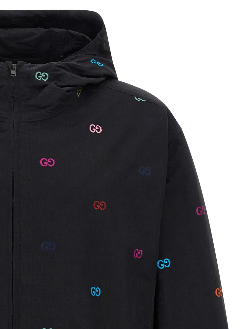 Gucci Gg-pattern Hooded Jacket In Black