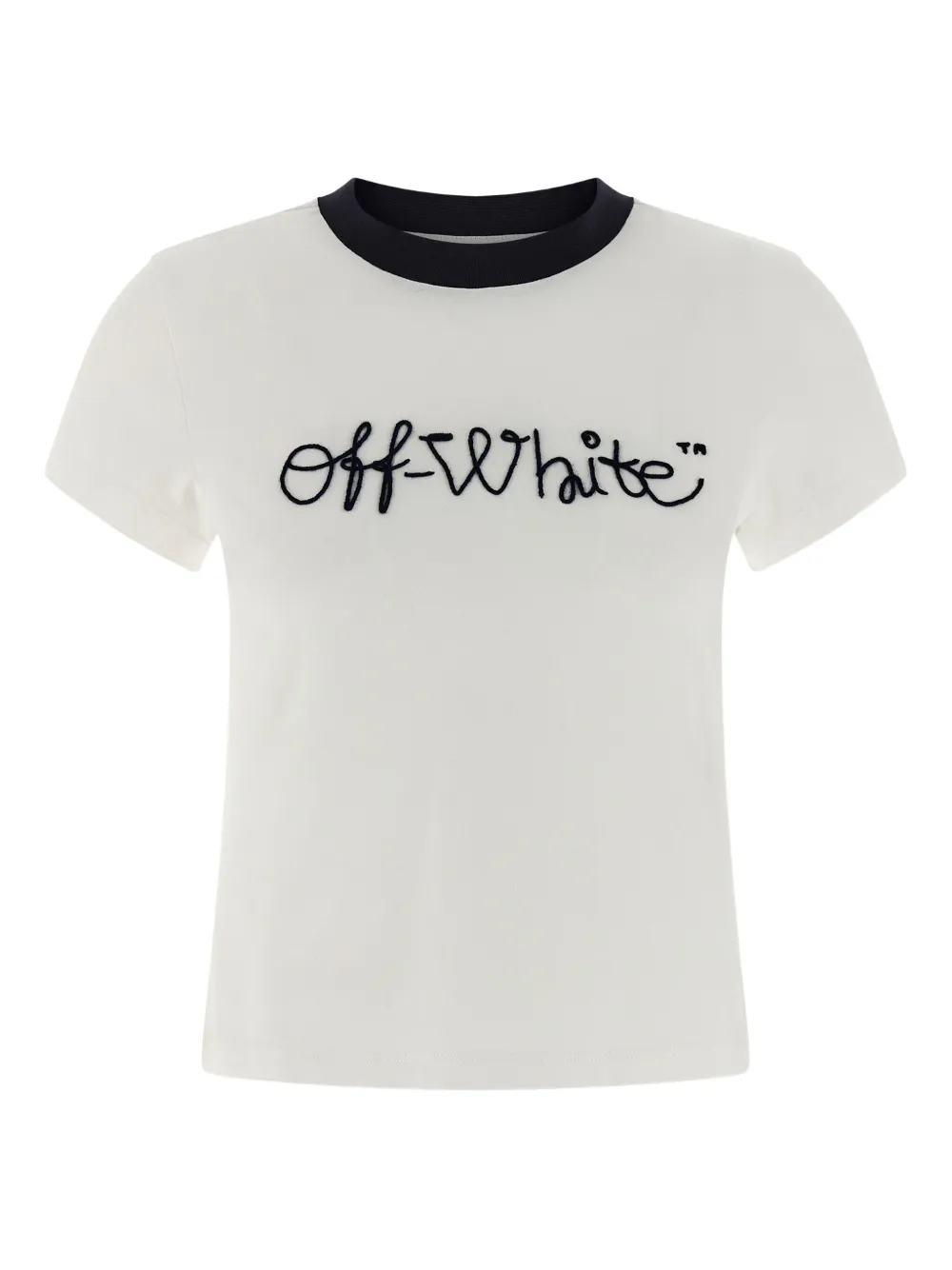 Off-white Script Logo-embroidered T-shirt In Neutral