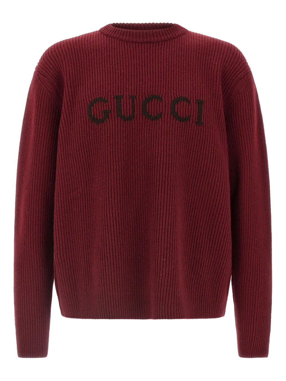 Gucci Bordeaux Crewneck Sweater With Logo Lettering Embroidery On The Front In Wool Man In Burgundy