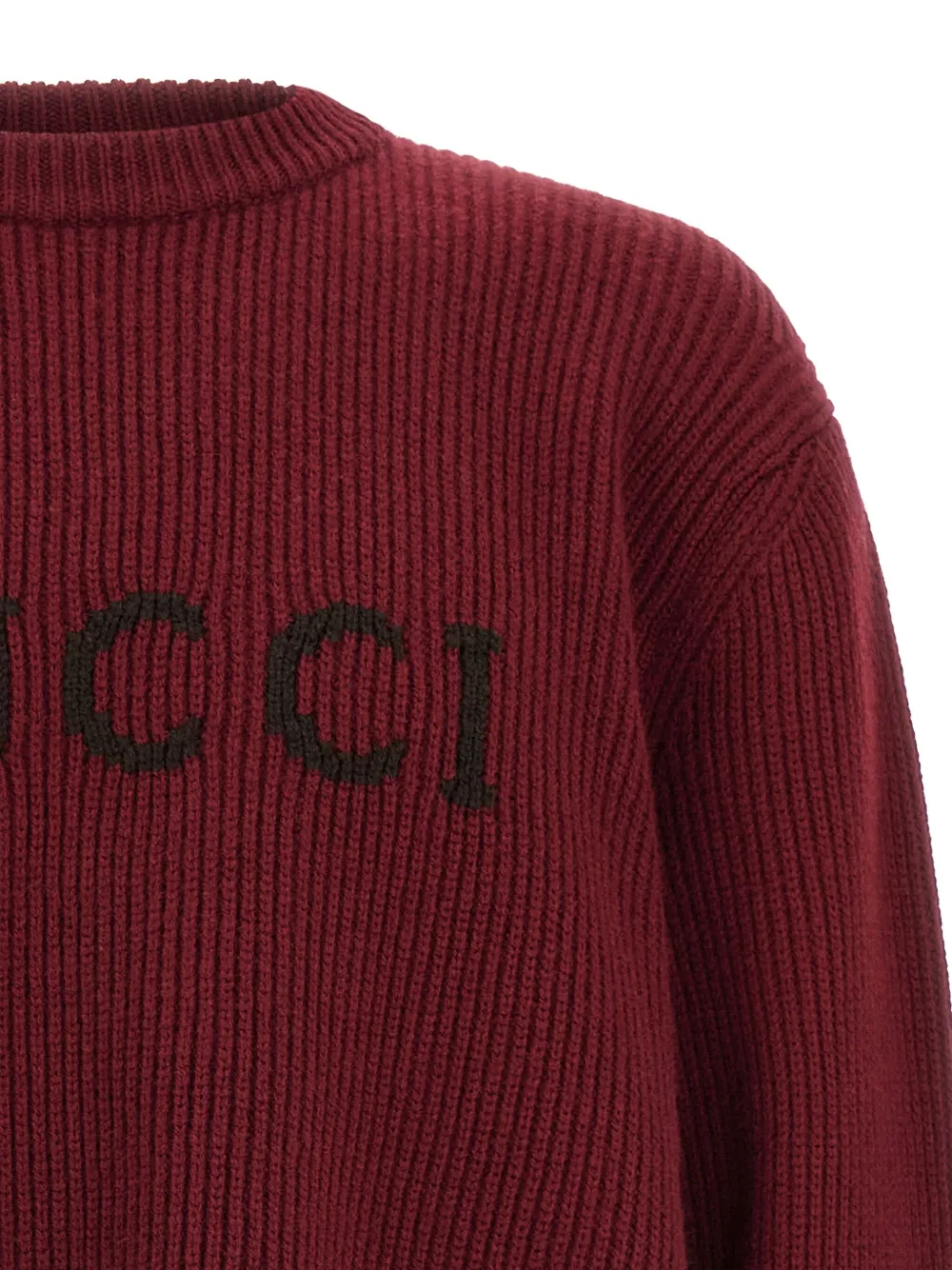 Gucci Bordeaux Crewneck Sweater With Logo Lettering Embroidery On The Front In Wool Man In Burgundy