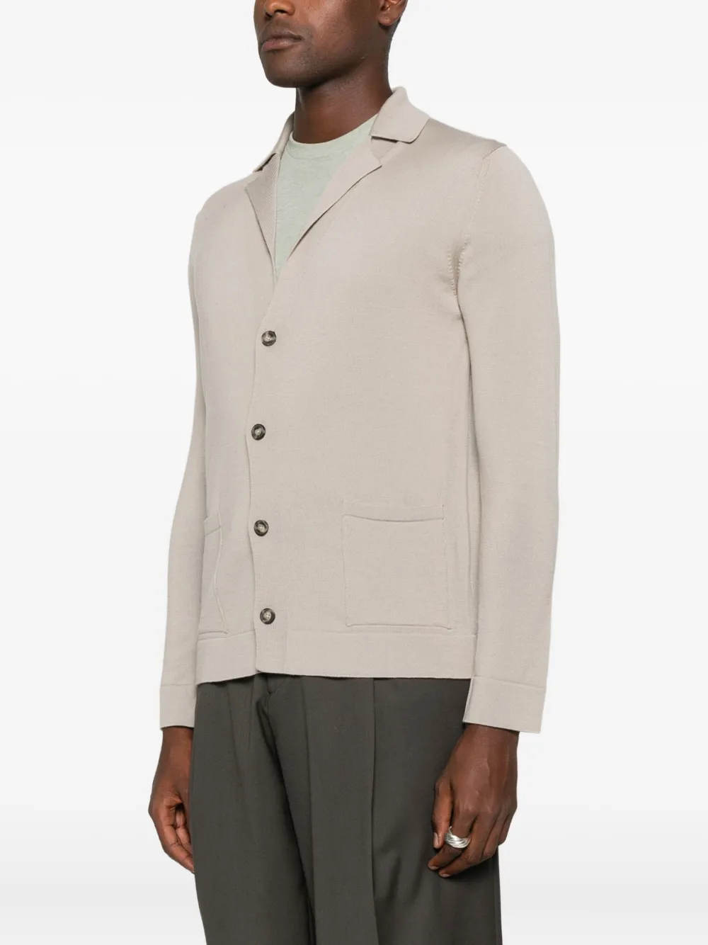 Luigi-gentile Notched-collar Cardigan In Neutral
