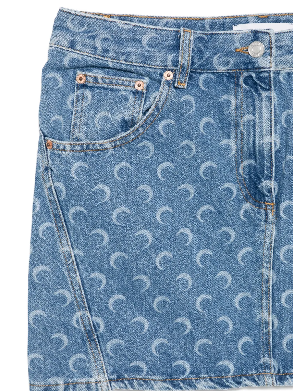 Marine Serre Moon Laser Denim Mini Skirt In Blue