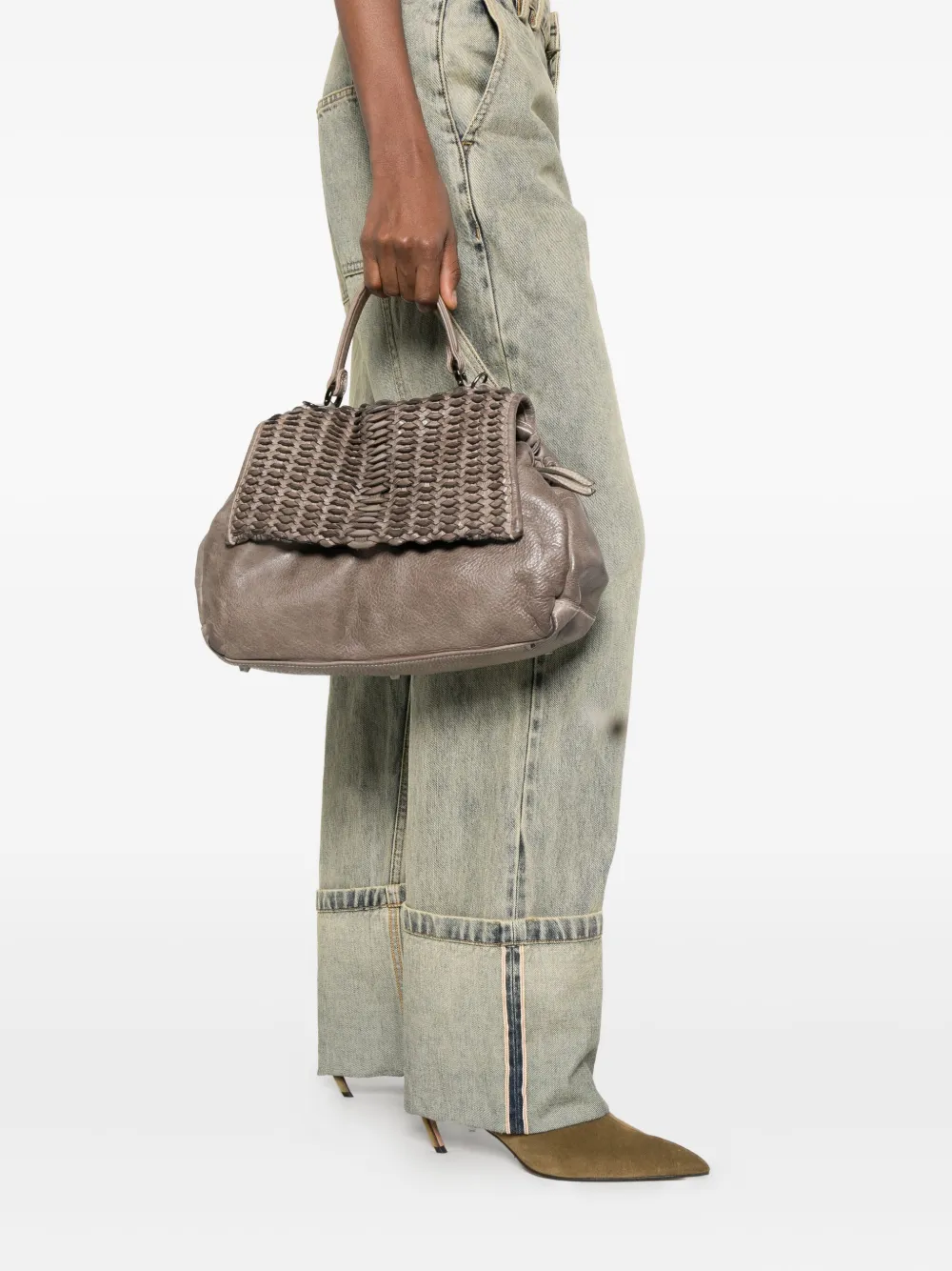 Reptile's House Woven-flap Shoulder Bag In Brown