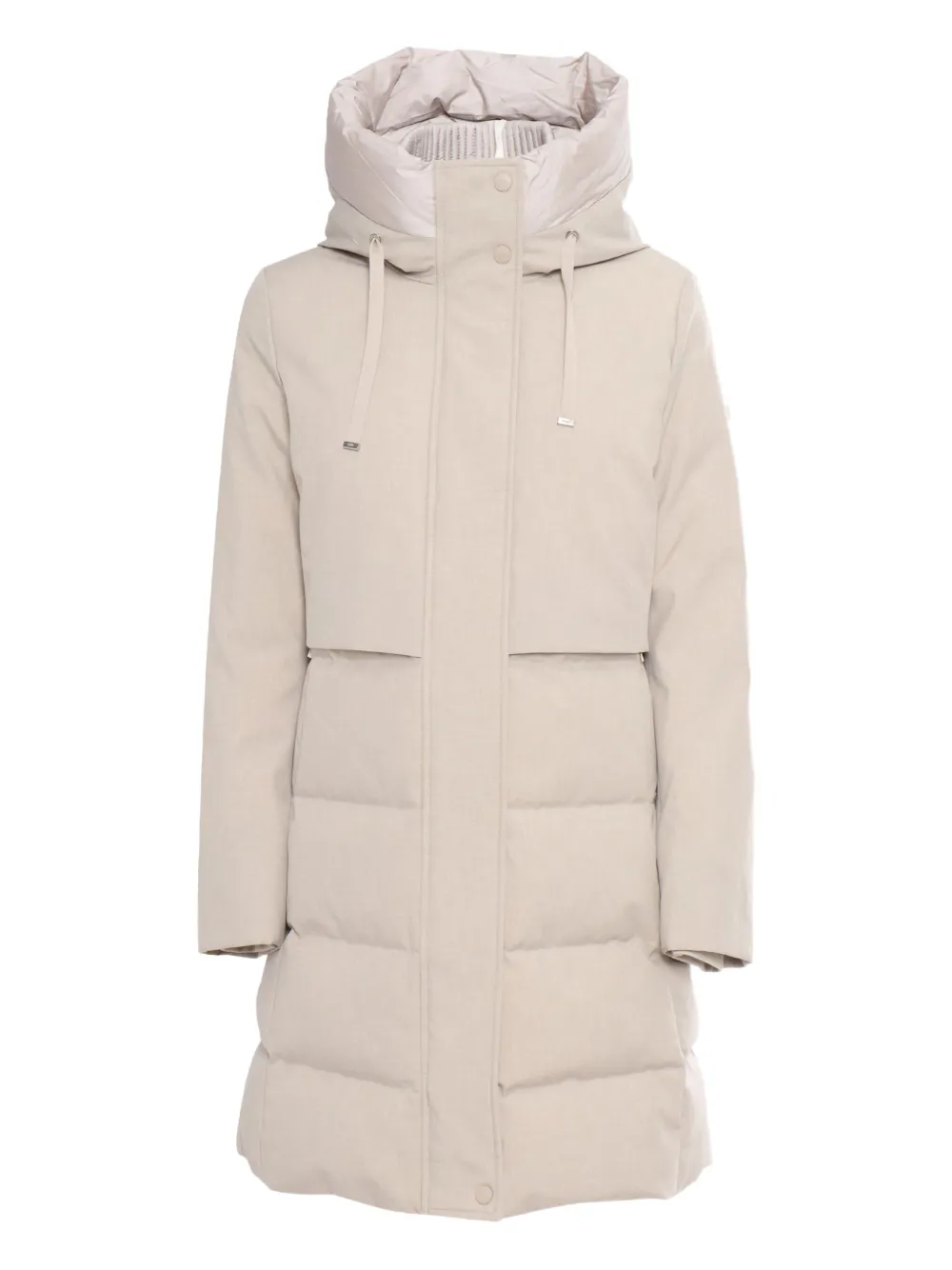 Duno Quilted Hooded Down Coat With Snaps And Drawstring In Neutral