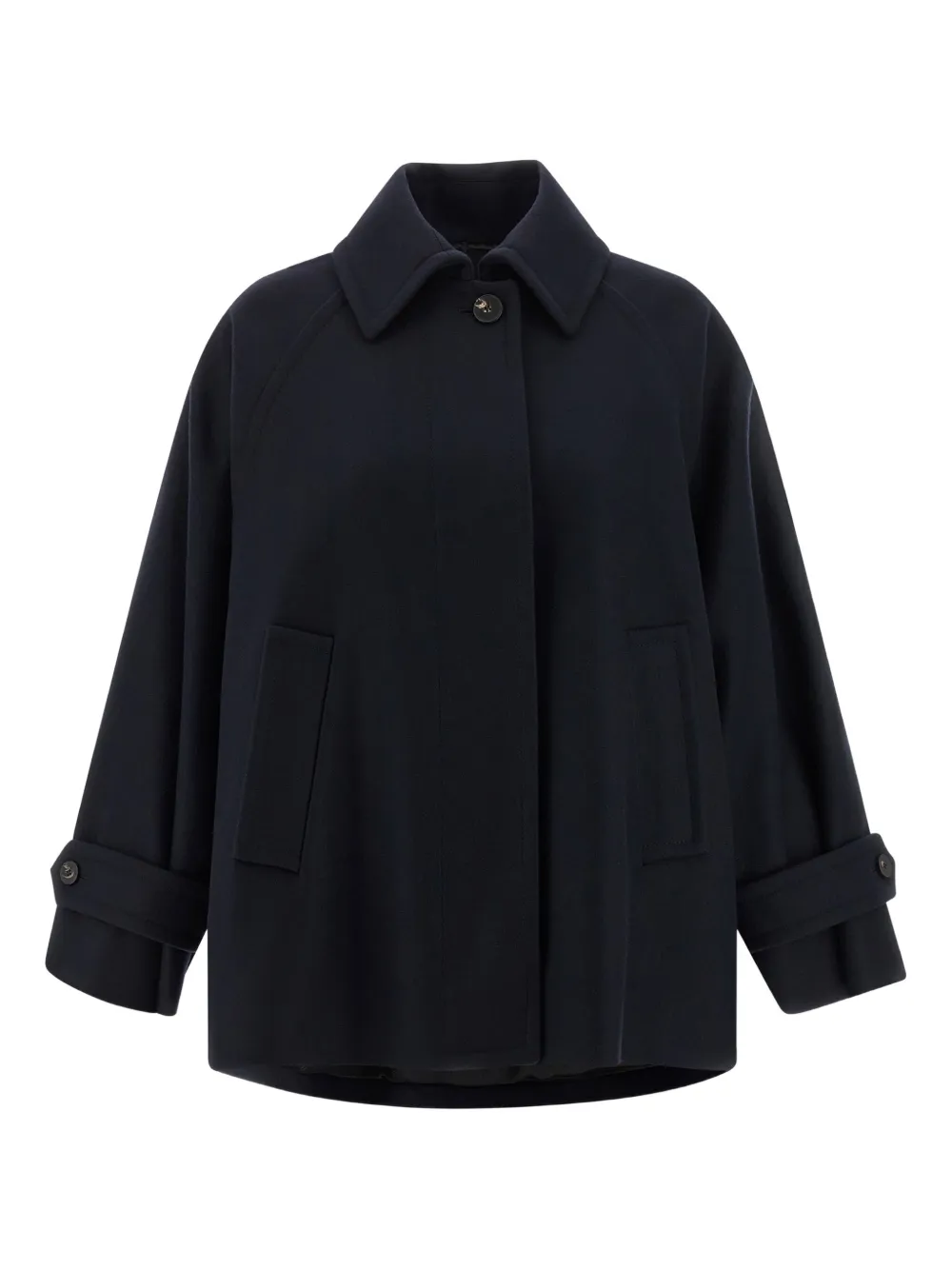 Alberto Biani Wool Coat With Wide Sleeves And Front Pockets In Blue