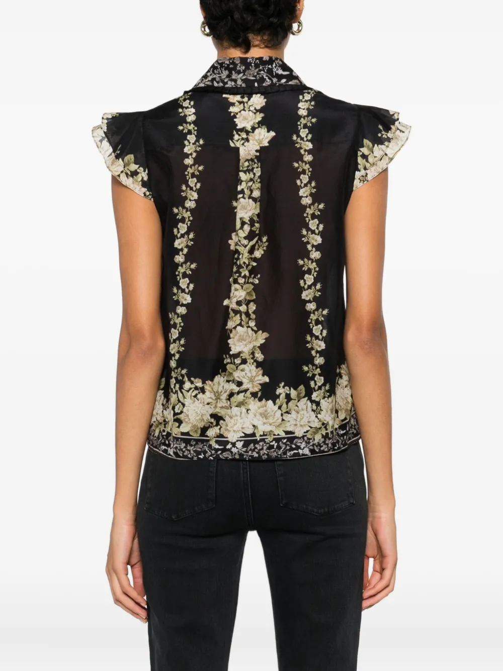alice + olivia Top met ruches en bloemenprint Zwart
