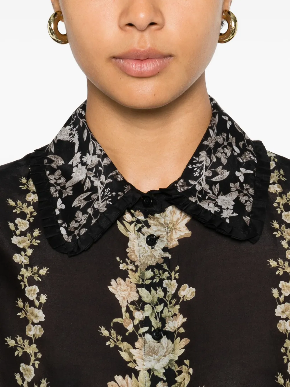 alice + olivia Top met ruches en bloemenprint Zwart