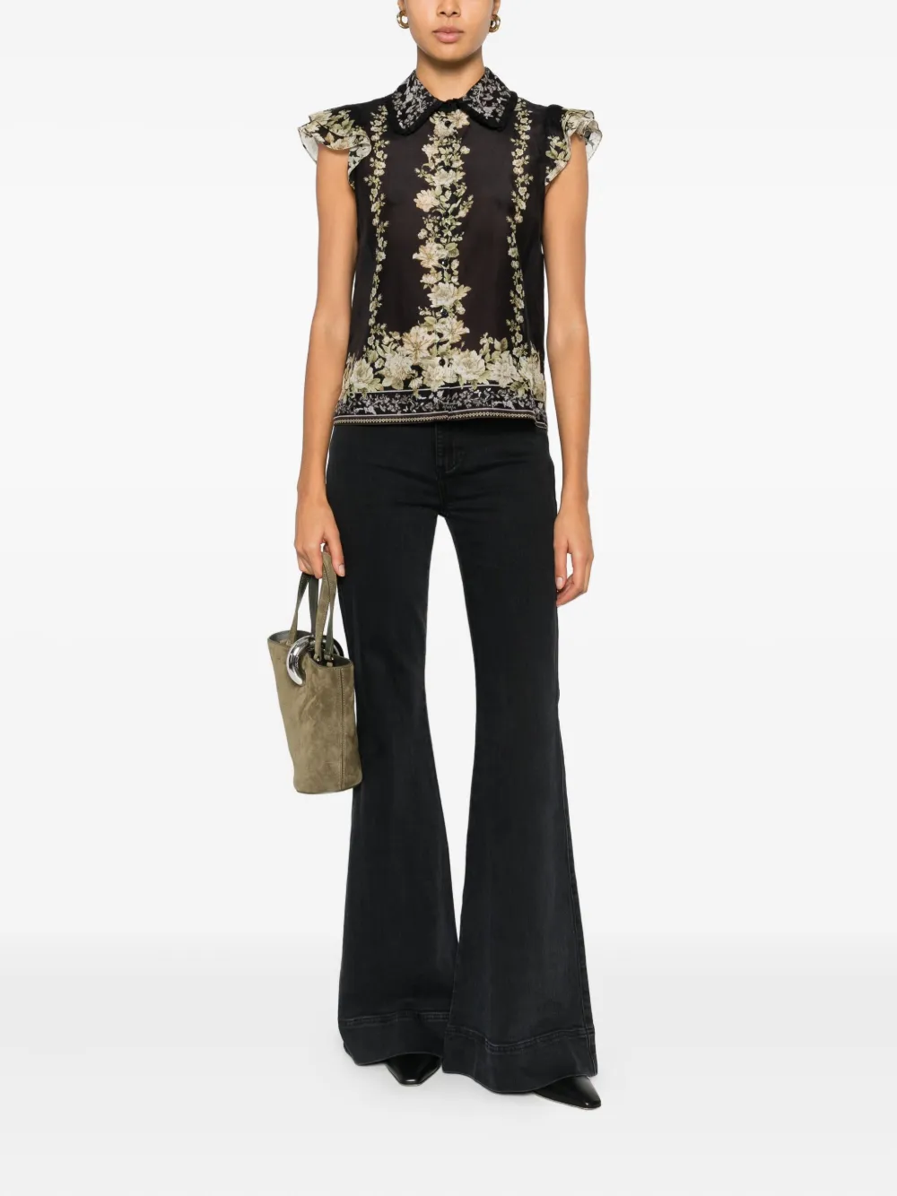 Alice + olivia Top met ruches en bloemenprint - Zwart