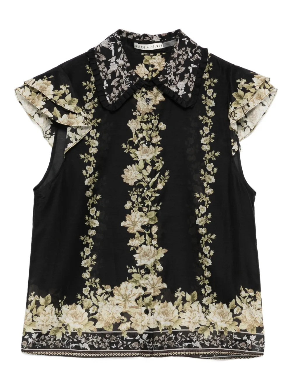 alice + olivia ruffled floral top - Nero