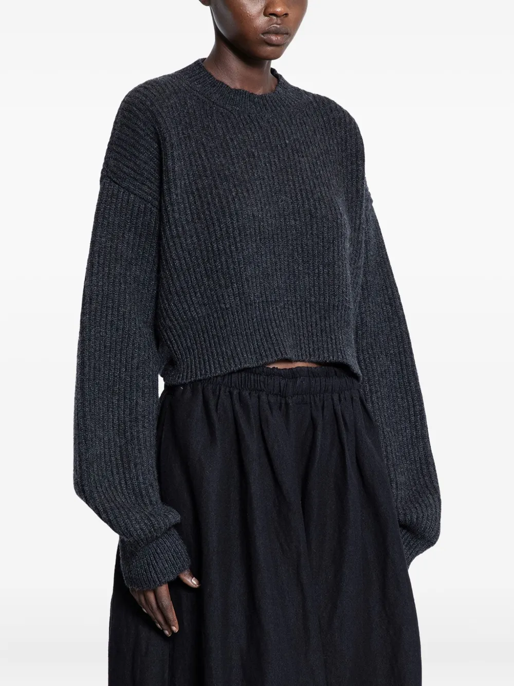 Uma Wang Cropped Ribbed Knit Sweater In Black